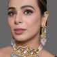Peryl Women's Pastel Blue And Pink Tanjore Beaded Handcrafted Kundan Necklace With Earrings - Noz2Toz