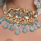 Peryl Women's Pastel Blue And Pink Tanjore Beaded Handcrafted Kundan Necklace With Earrings - Swadesiicart