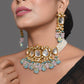Peryl Women's Pastel Blue And Pink Tanjore Beaded Handcrafted Kundan Necklace With Earrings - Swadesiicart