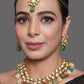 Peryl Women's Gold Toned Multicolored Beaded Kundan Necklace Teamed With Matching Earrings & Mang Tika - Swadesiicart