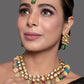 Peryl Women's Gold Toned Multicolored Beaded Kundan Necklace Teamed With Matching Earrings & Mang Tika - Swadesiicart