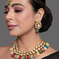 Peryl Women's Gold Toned Multicolored Beaded Kundan Necklace Teamed With Matching Earrings & Mang Tika - Swadesiicart