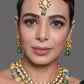 Peryl Women's Gold Toned Multicolored Beaded Kundan Necklace Teamed With Matching Earrings & Mang Tika - Noz2Toz
