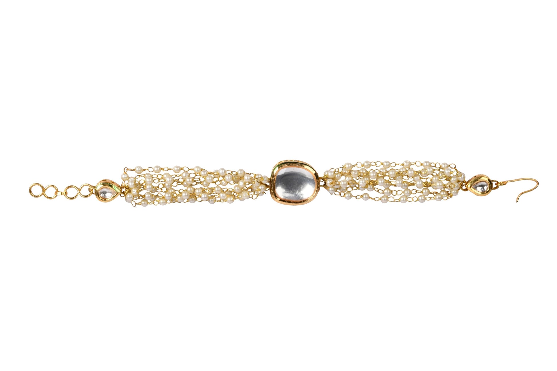 Peryl Women's Gold Toned White Kundan Charm Bracelet - Swadesiicart