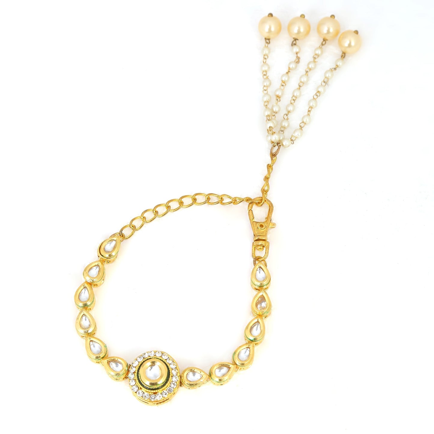 Peryl Women's Gold Toned Kundan Inspired Bracelet With Pearls - Swadesiicart