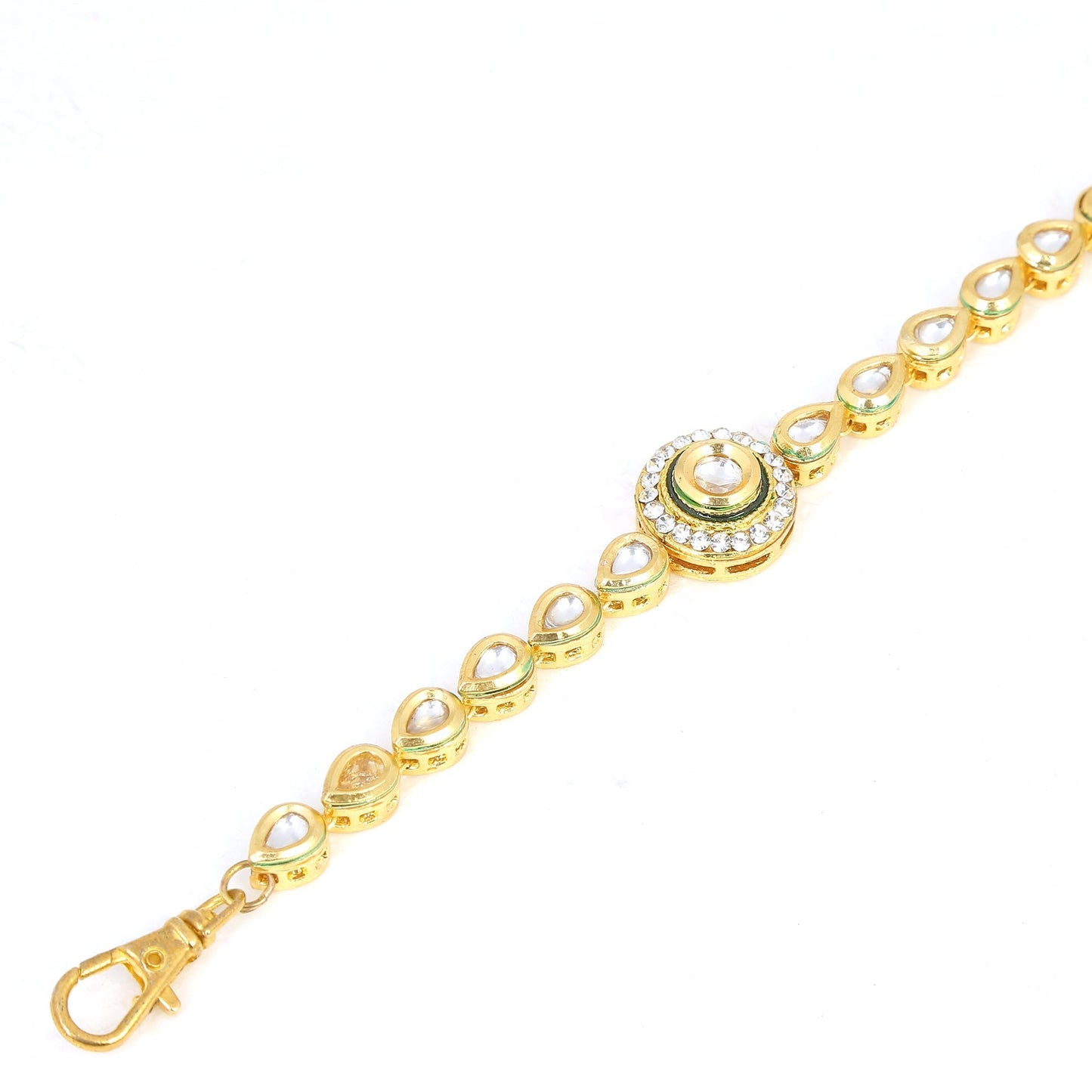 Peryl Women's Gold Toned Kundan Inspired Bracelet With Pearls - Swadesiicart