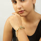 Peryl Women's Floral Kundan Gold Tone Bracelet With Multicolor Beads - Swadesiicart