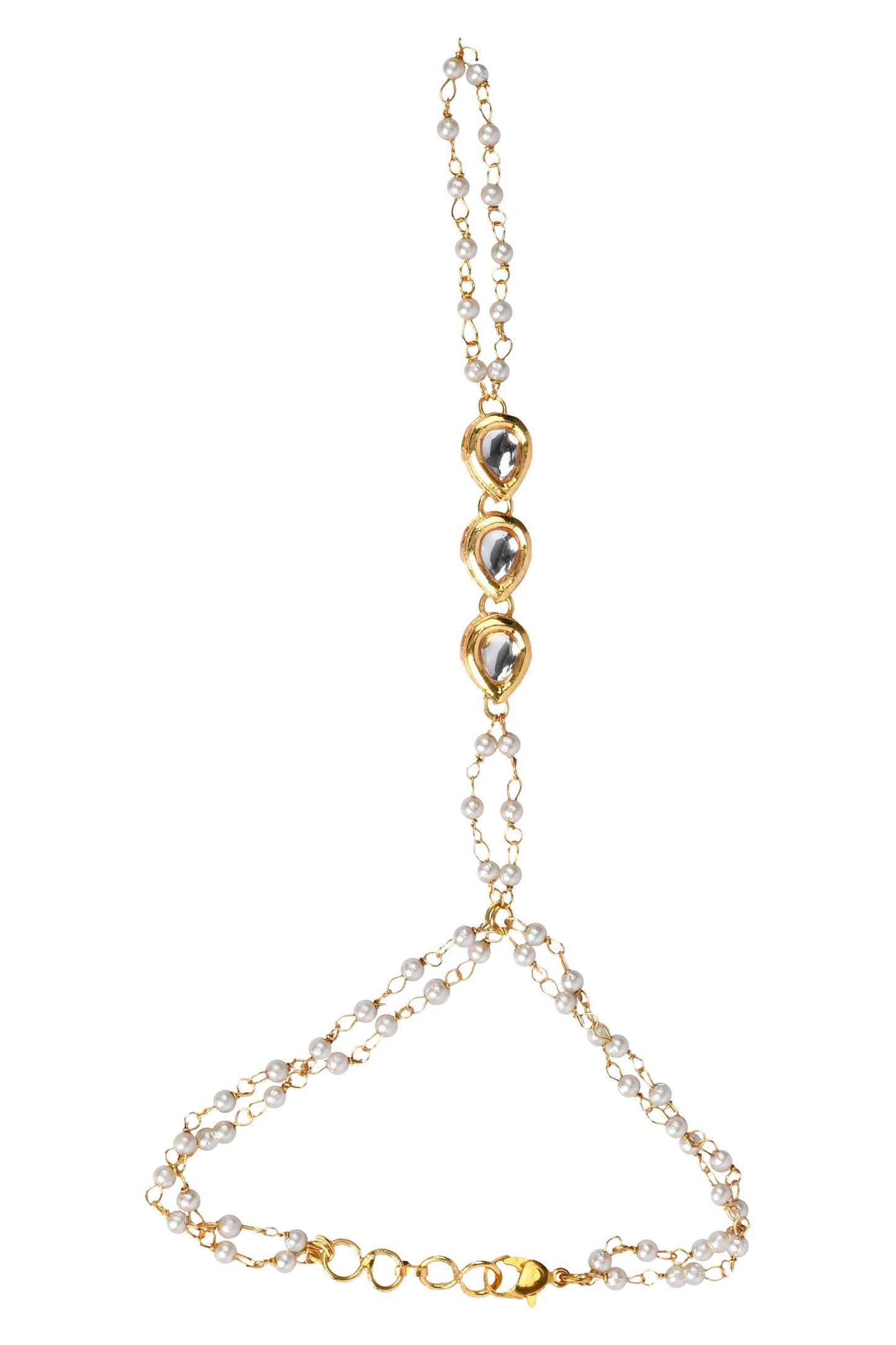 Peryl Women's Gold Toned Kundan Hathphool - Swadesiicart