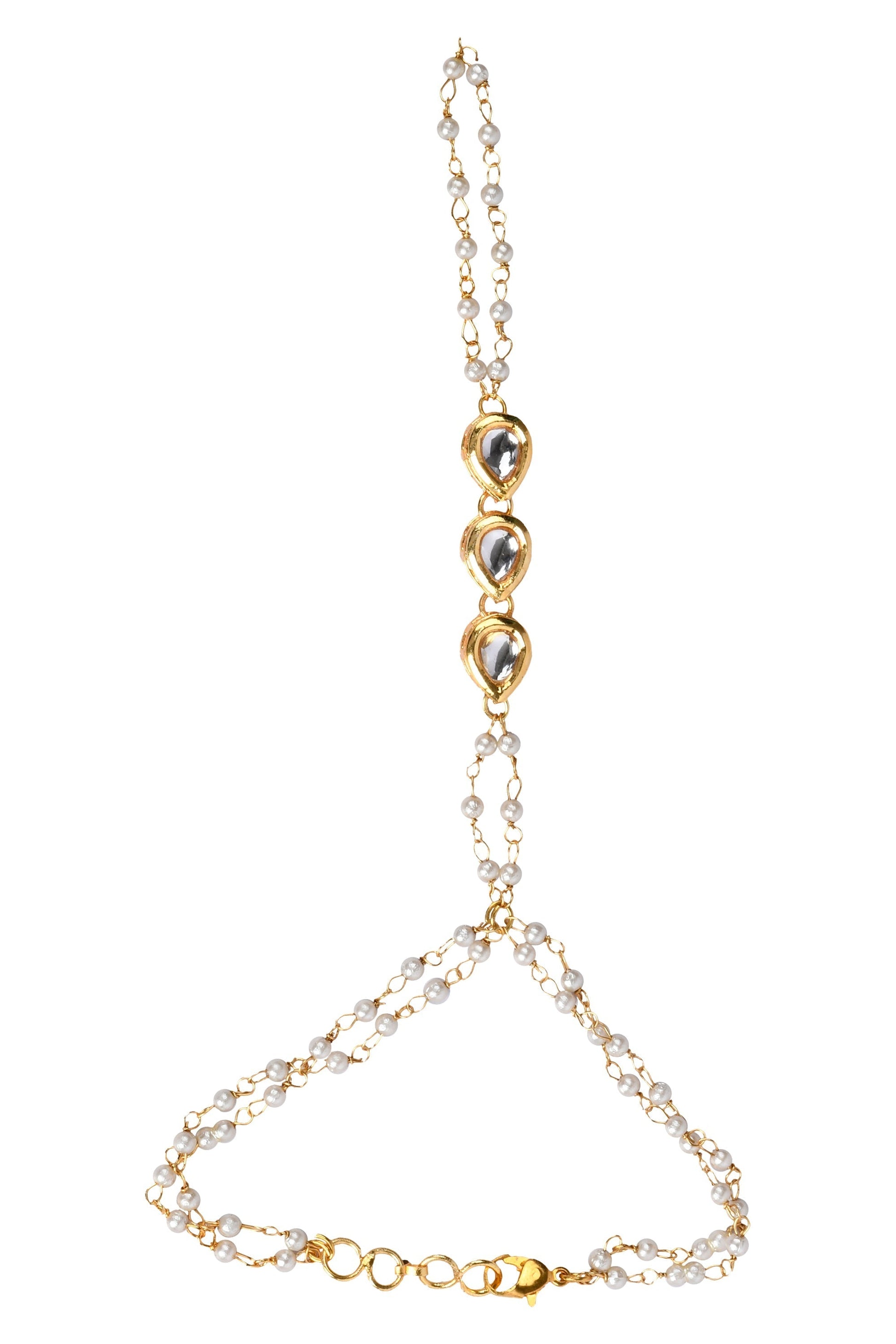Peryl Women's Gold Toned Kundan Hathphool - Swadesiicart