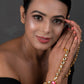 Peryl Women's Red Gold Toned Royal Kundan Hathphool - Swadesiicart