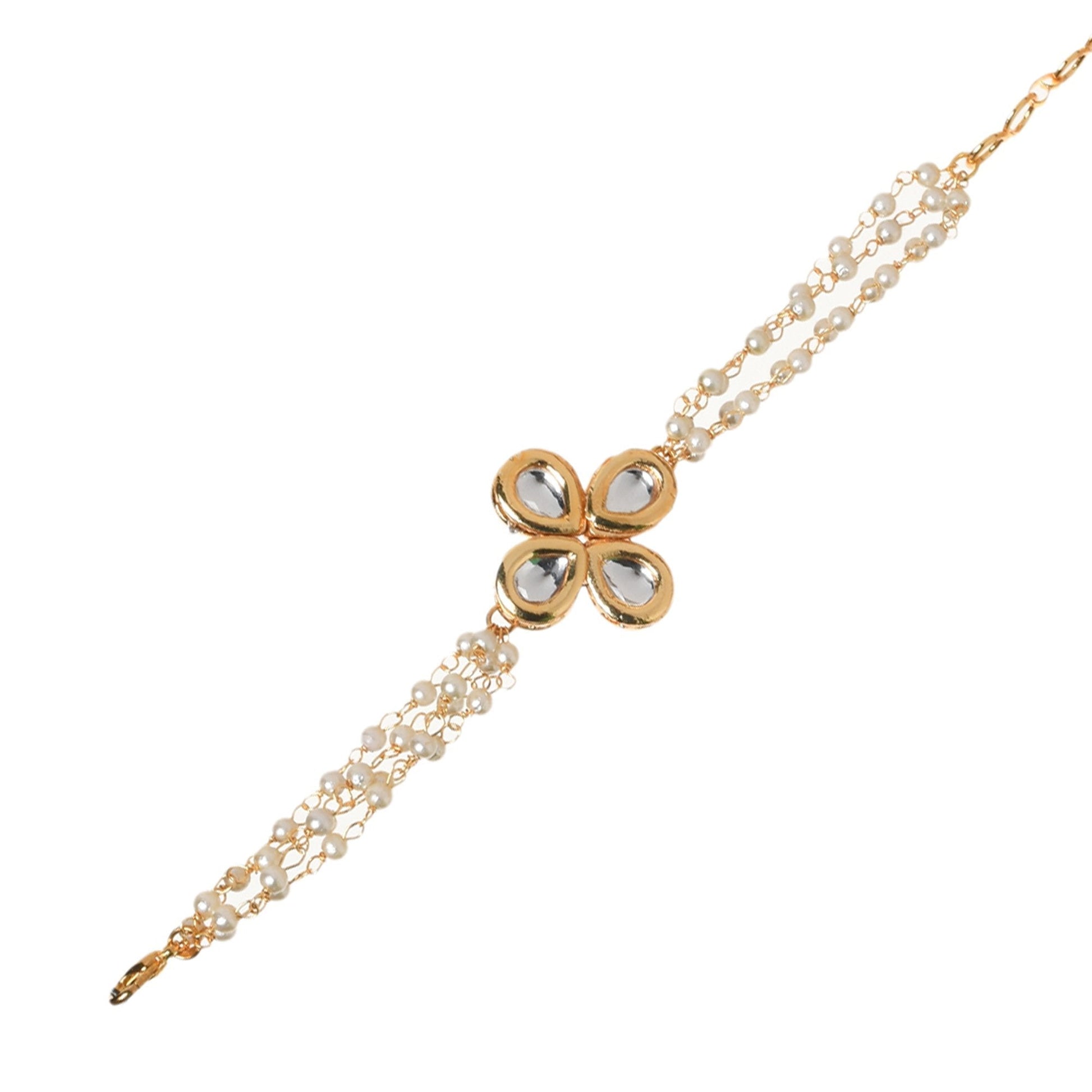 Peryl Women's Red & White Gold Tone Kundan Bracelet - Swadesiicart