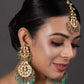 Peryl Women's Pink Green Gold Tone Kundan Inspired Maang Tikka With Earrings - Noz2Toz