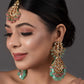 Peryl Women's Pink Green Gold Tone Kundan Inspired Maang Tikka With Earrings - Swadesiicart