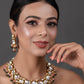Peryl Women's Pink Green Gold Tone Kundan Necklace With Earrings - Noz2Toz