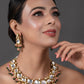 Peryl Women's Pink Green Gold Tone Kundan Necklace With Earrings - Swadesiicart