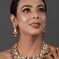 Peryl Women's Pink Green Gold Tone Kundan Necklace With Earrings - Swadesiicart