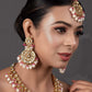 Peryl Women's Pearl & Pink Beaded Gold Tone Kundan Inspired Necklace With Earrings And Maang Tikka - Swadesiicart