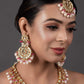 Peryl Women's Pearl & Pink Beaded Gold Tone Kundan Inspired Necklace With Earrings And Maang Tikka - Swadesiicart