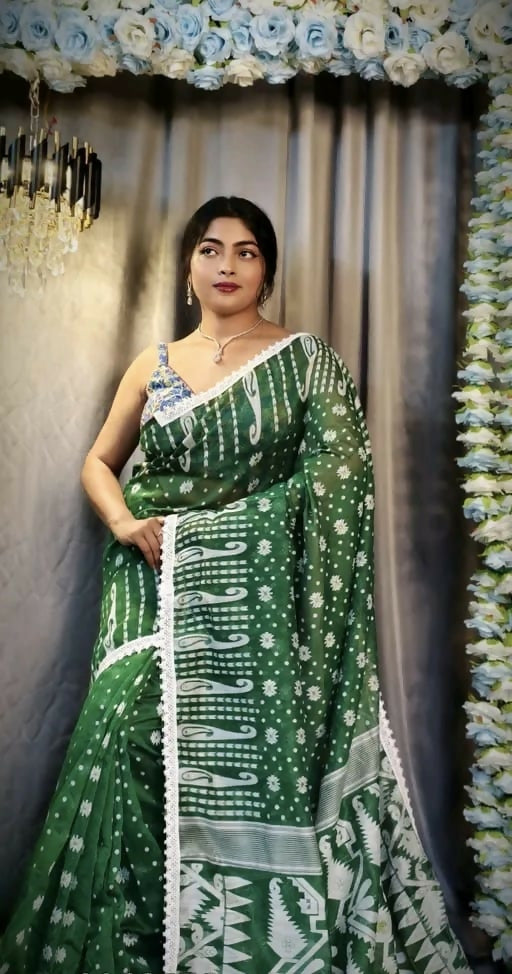 Exclusive Collection Beautiful Dark Green Jaal Jamdani Saree - Swadesiicart