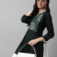 Green Rayon Yoke Embroidered A-line Top - Tarini - Swadesiicart