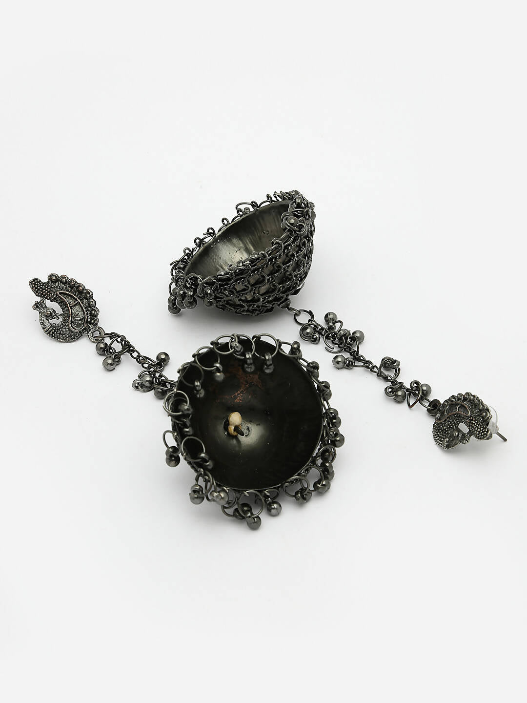 NVR Women Black Oxidised Brass-Plated Jhumka Earrings - Swadesiicart