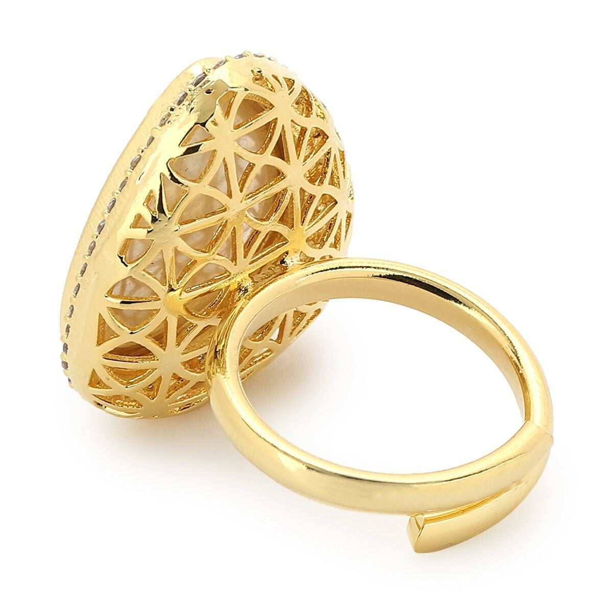 Silver Tone Kundan Cocktail Ring- Ruby Raang | Swadesiicart