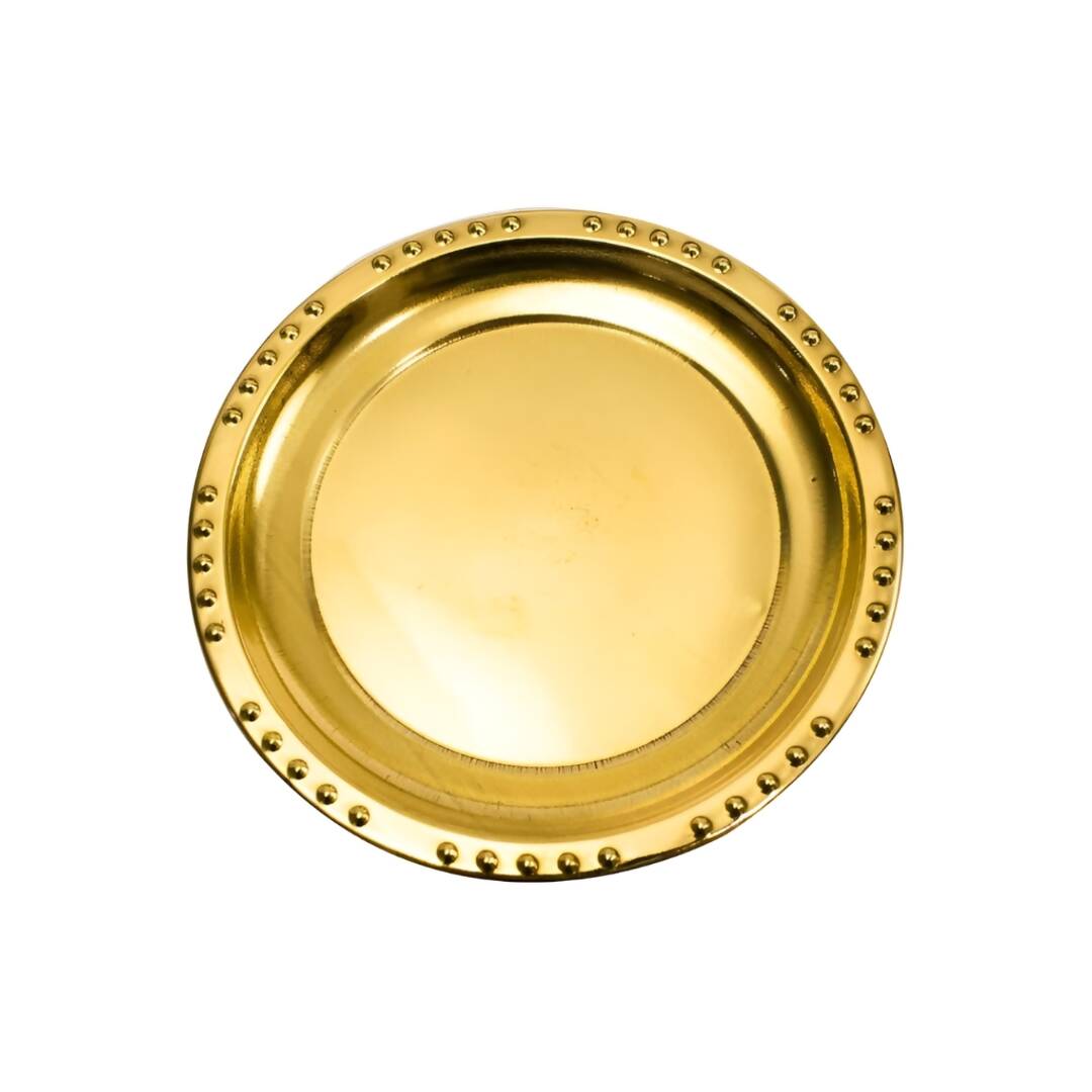 Spillbox Gold-Toned Brass Plain Dotted Thali Pooja Essential | Swadesiicart