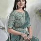 Aqua Blue Crepe Satin Silk Designer Ready to wear saree with stithced Blouse - Mohmanthan Aura | Swadesiicart