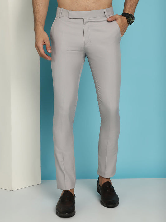 Indian Needle Men's Solid Cotton Formal Trousers - Light-Grey | Swadesiicart