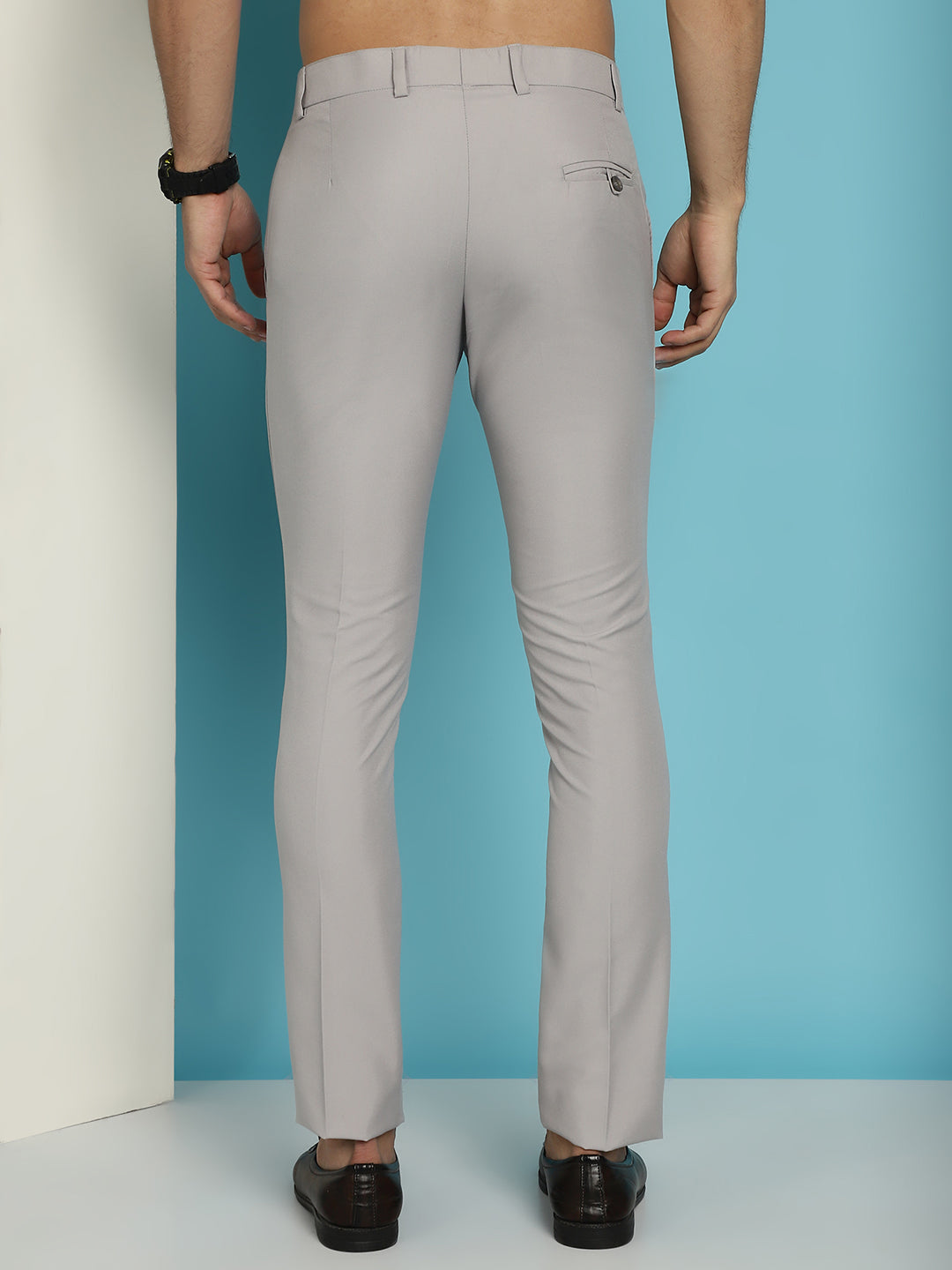 Indian Needle Men's Solid Cotton Formal Trousers - Light-Grey | Swadesiicart