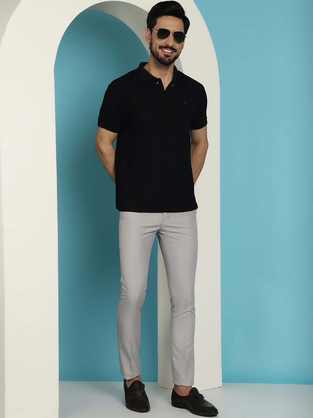 Indian Needle Men's Solid Cotton Formal Trousers - Light-Grey | Swadesiicart