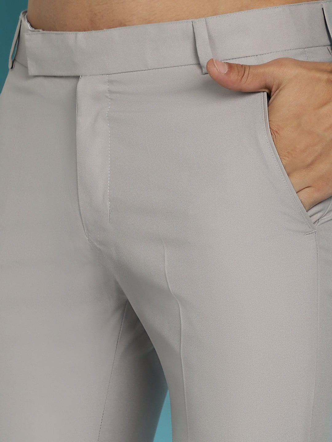Indian Needle Men's Solid Cotton Formal Trousers - Light-Grey | Swadesiicart
