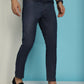 Indian Needle Men's Navy Blue Solid Cotton Casual Trouser | Swadesiicart