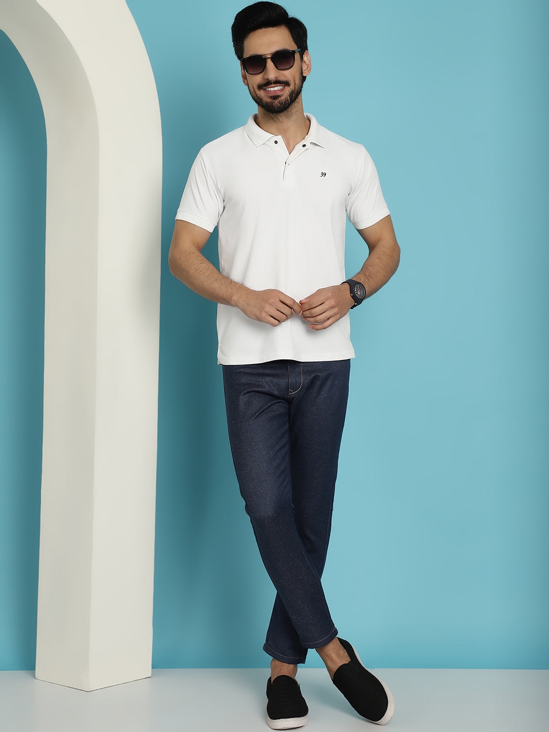Indian Needle Men's Navy Blue Solid Cotton Casual Trouser | Swadesiicart