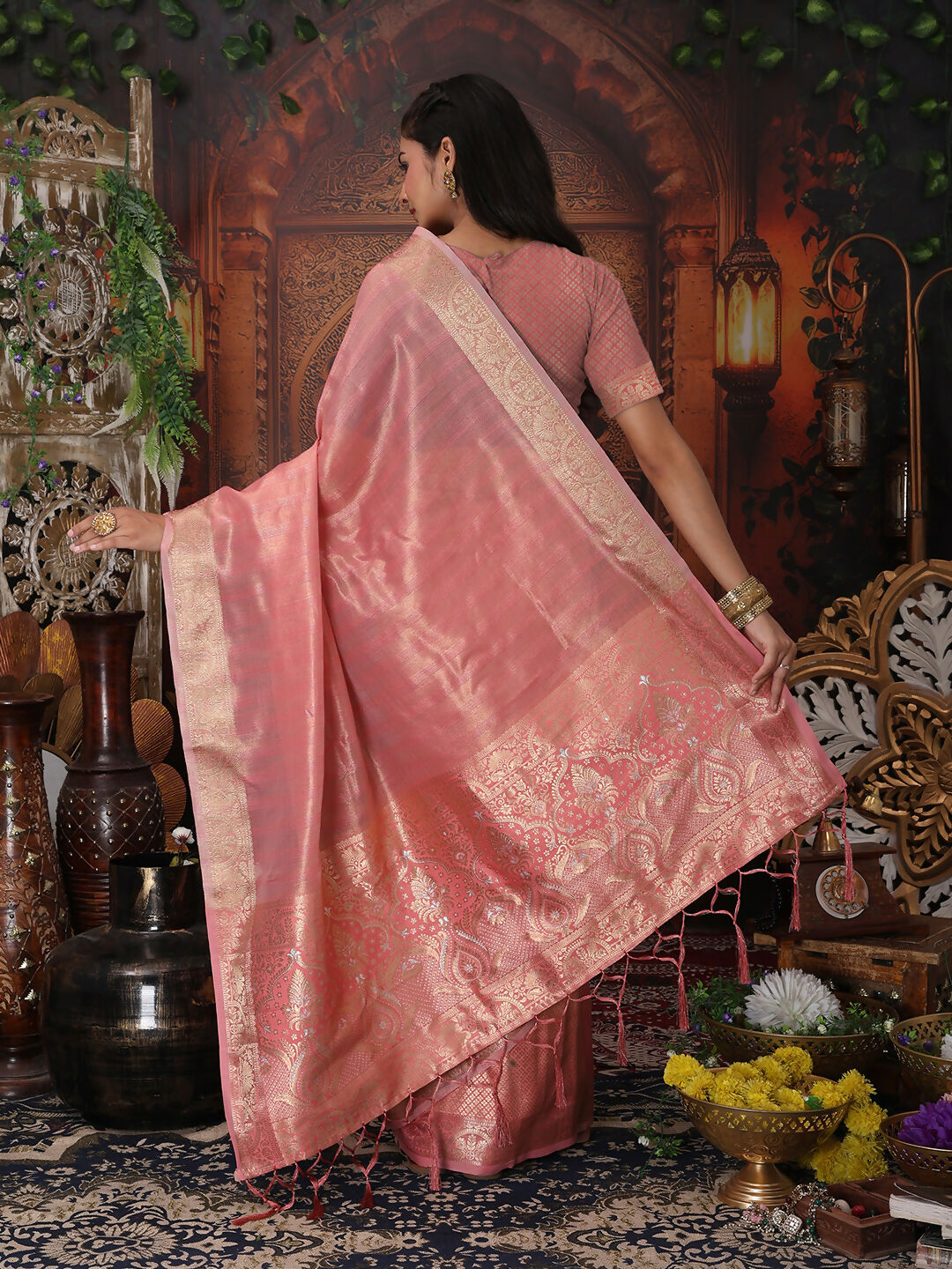 Shree Shyam Fashion Organza Pink Saree