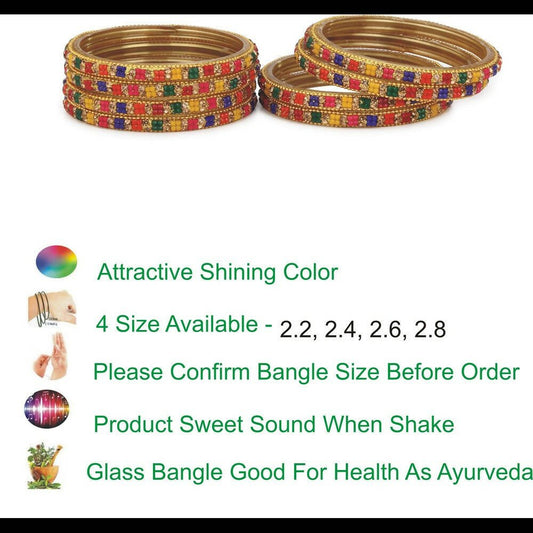 Afast Bridal Wedding & Party Fashionable Colorful Glass Bangle/Kada Set, Pack Of 8 - Multicolor - Swadesiicart