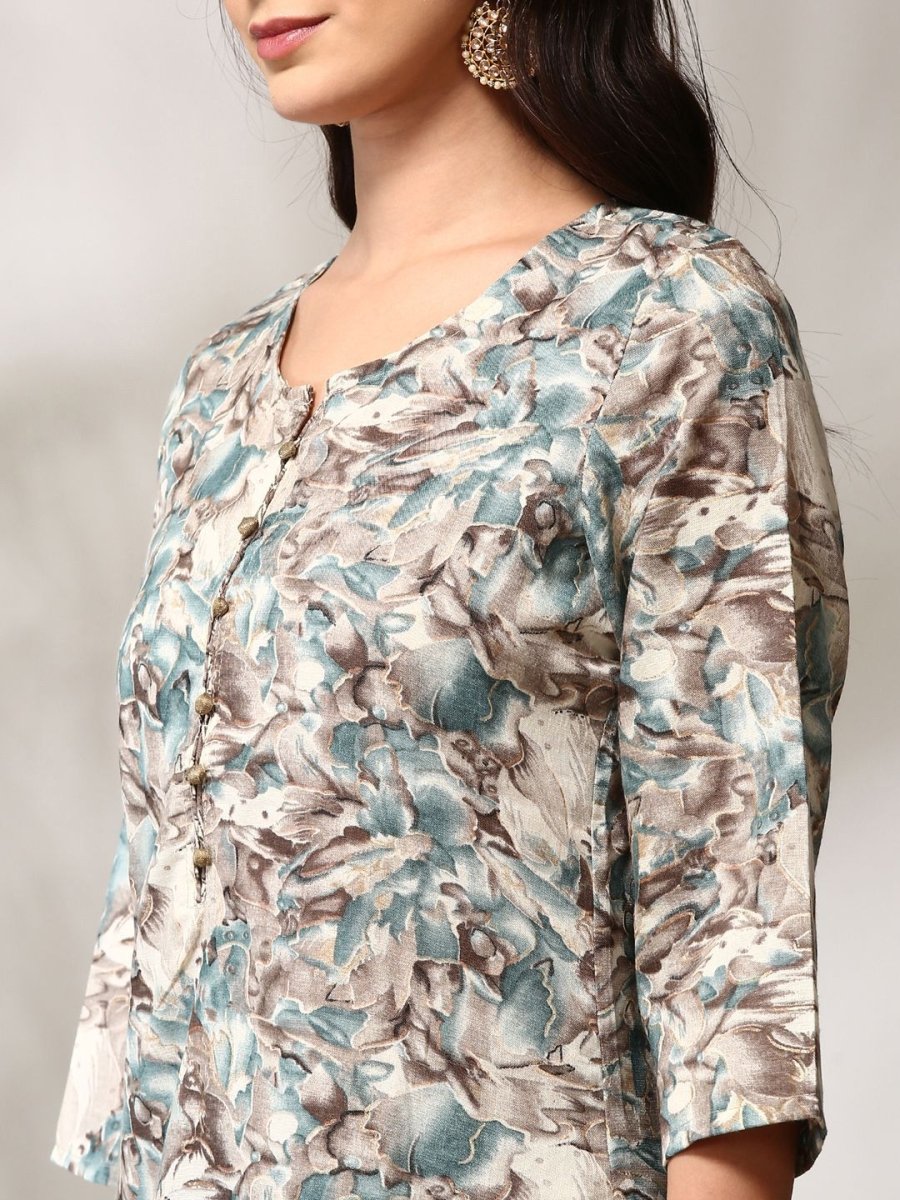 Anouk Floral Printed Regular Straight Kurta with Trousers - Swadesiicart