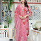 Miravan Women's Muslin Pink V-Neck Embroidered Kurta with Palazzo and Dupatta - Swadesiicart