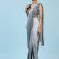 Grey Ombre Satin Georgette Plain Ready to wear Saree with stitched Blouse - Vrinda | Swadesiicart