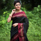Vishnu Weaves Women's Black Raw Silk Checks Zari Woven Saree with Unstitched Blouse - Swadesiicart