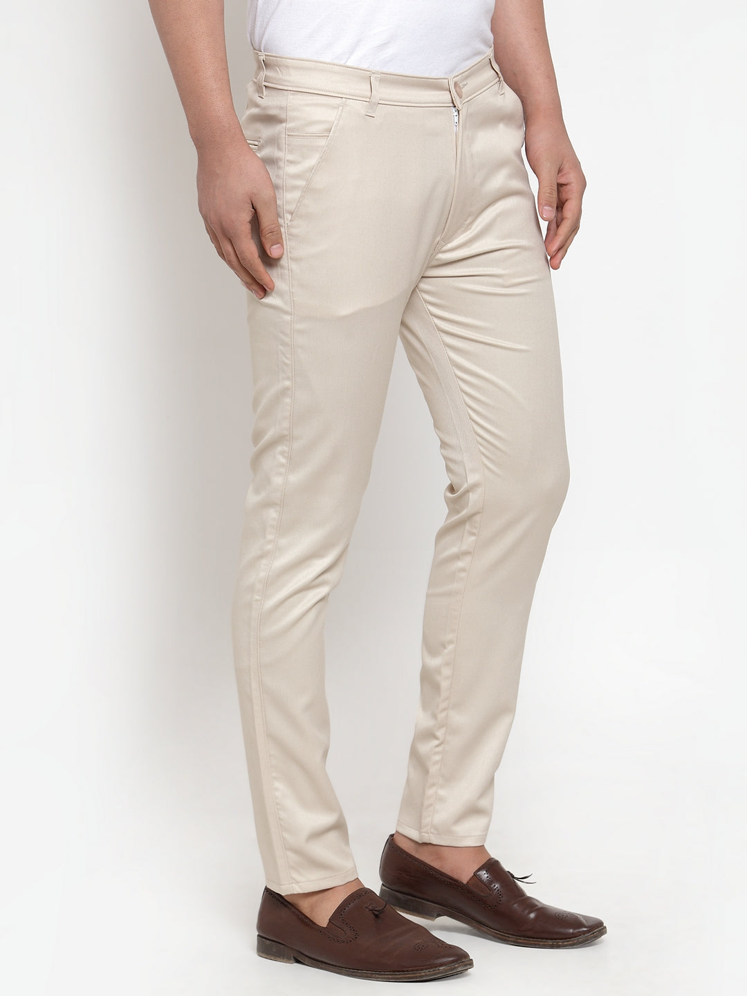 Jainish Men's Cream Solid Formal Trousers ( FGP 253Cream ) | Swadesiicart