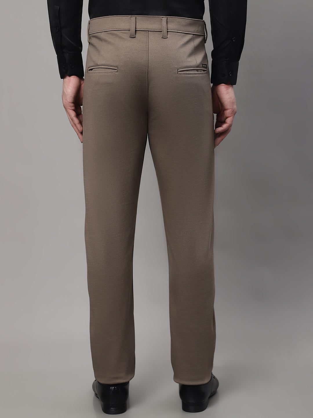 Jainish Men's Dark-Beige Tapered Fit Formal Trousers | Swadesiicart