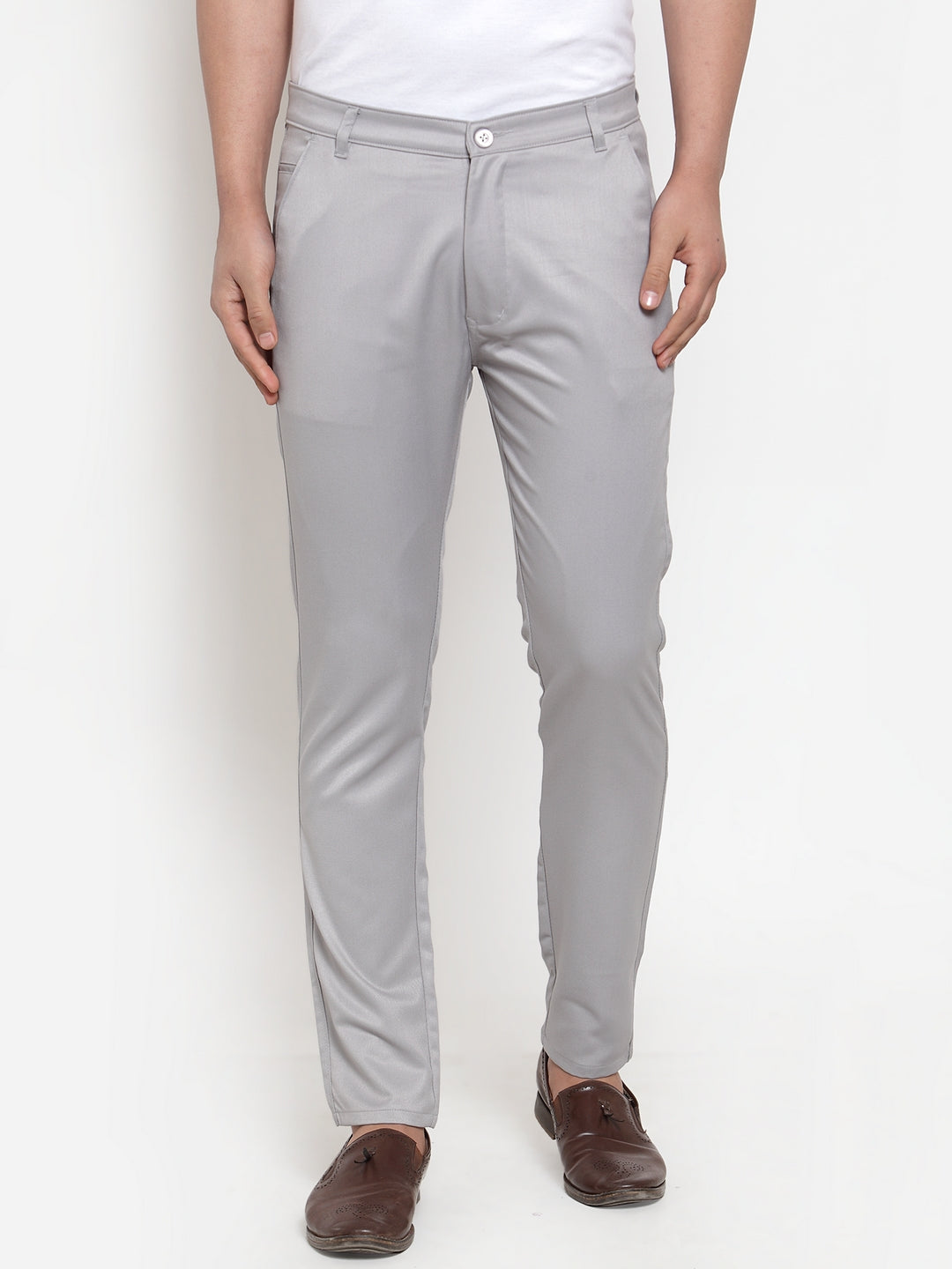Jainish Men's Grey Solid Formal Trousers ( FGP 253Light-Grey ) | Swadesiicart