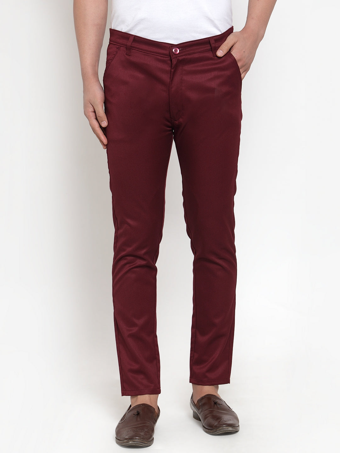 Jainish Men's Maroon Solid Formal Trousers ( FGP 253Maroon ) | Swadesiicart
