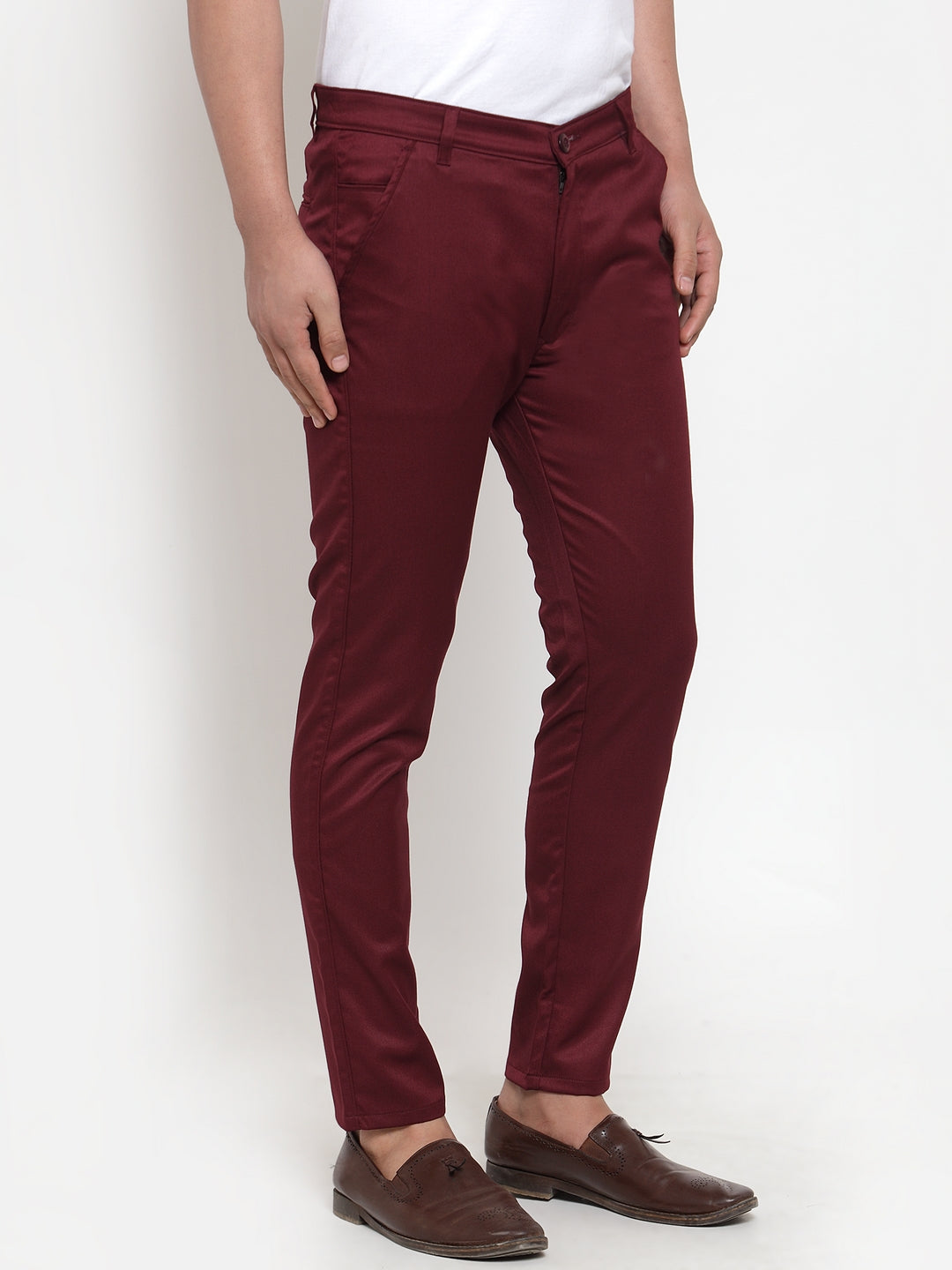 Jainish Men's Maroon Solid Formal Trousers ( FGP 253Maroon ) | Swadesiicart