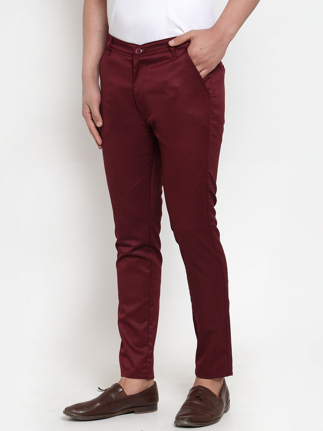 Jainish Men's Maroon Solid Formal Trousers ( FGP 253Maroon ) | Swadesiicart