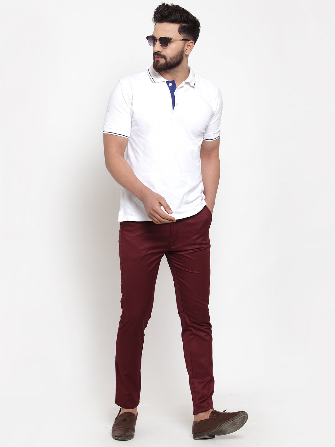 Jainish Men's Maroon Solid Formal Trousers ( FGP 253Maroon ) | Swadesiicart