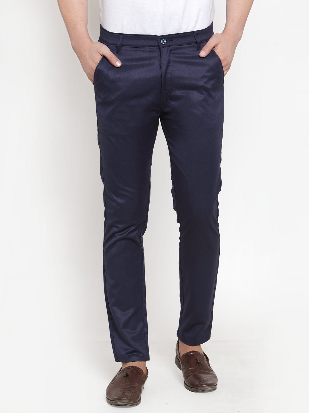 Jainish Men's Navy Solid Formal Trousers ( FGP 253Navy ) | Swadesiicart
