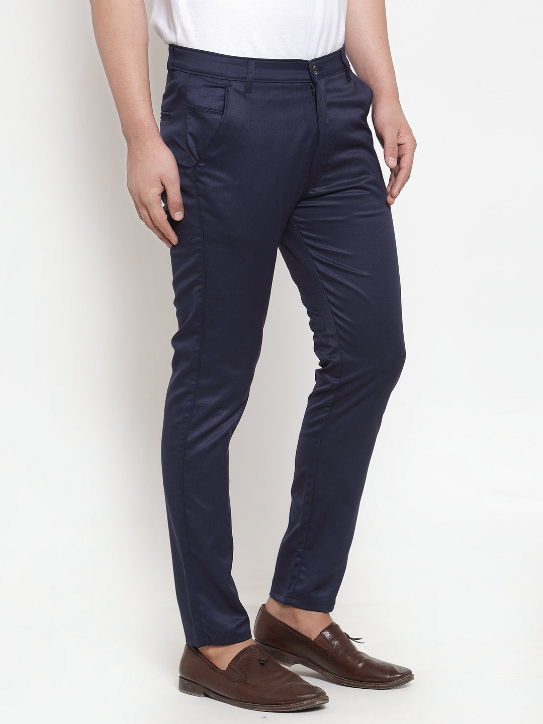 Jainish Men's Navy Solid Formal Trousers ( FGP 253Navy ) | Swadesiicart