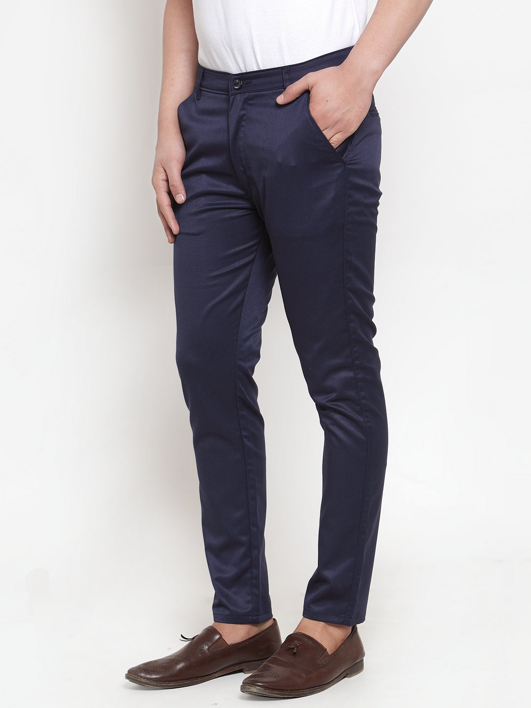 Jainish Men's Navy Solid Formal Trousers ( FGP 253Navy ) | Swadesiicart